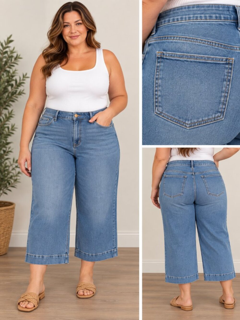 Ava & Viv Wide-Leg Cropped Jeans Size 20 Medium Blue